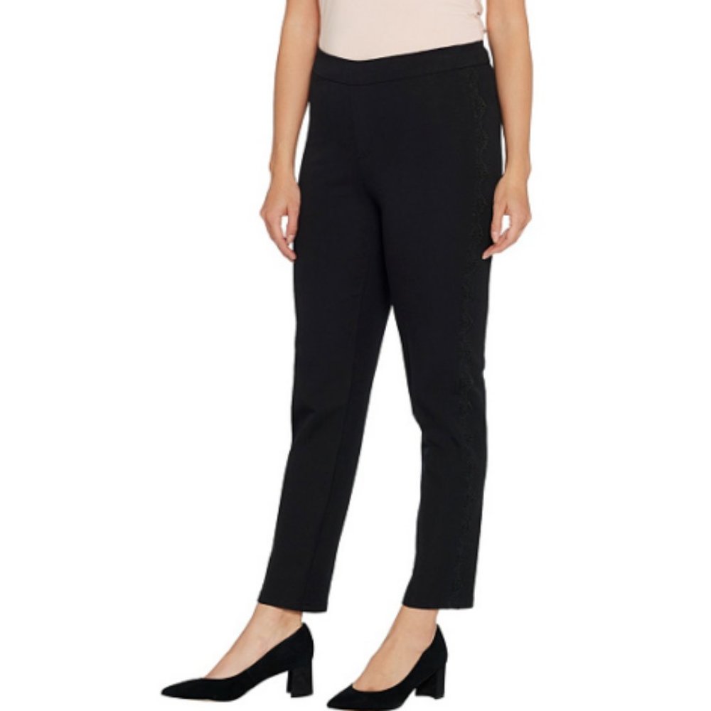 NWT ISAAC MIZRAHI STRETCH LACE‎ TRIM PANTS 6T BLACK